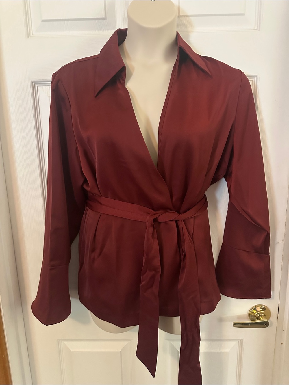 NWOT Worthington Burgundy Satin Wrap Blazer